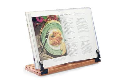 Clear Solutions Deluxe Large Cookbook Holder with Cherry Wood Base, our pick for a traditional cookbook stand