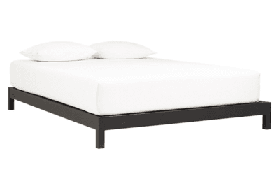 CB2 Simple Black Metal Bed Base, a sleek, heavy-duty bed frame