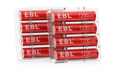 EBL Li-ion AAA 1,200 mWh (800 mAh), the best lithium rechargeable aaa batteries