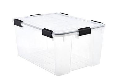 Iris Weathertight Totes, clear, latched boxes