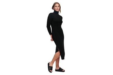Naadam Cashmere Turtleneck Dress with Slits, a classic and delightfully soft cashmere dress