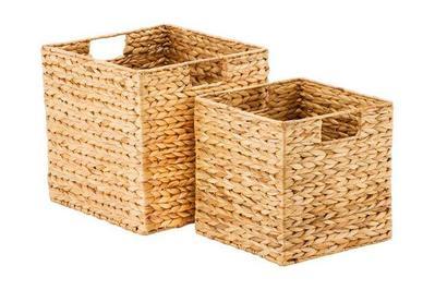 The Container Store Water Hyacinth Storage Cube with Handles, a sturdy basket with handles