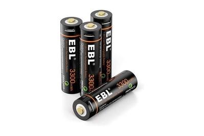 EBL Li-ion AA 3,300 mWh (2,200 mAh), the best lithium rechargeable aa batteries