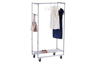 The Container Store Industrial Pipe Clothes Rack, a heavy-duty garment rack