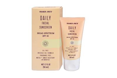 Trader Joe's Daily Facial Sunscreen SPF 40, a less expensive clear option, only in stores