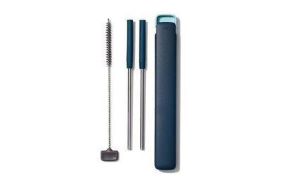 OXO 4-Piece Reusable Straw and Brush Set with Case, the best reusable straws